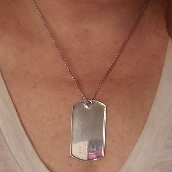 GUCCI Dog Tag Pendant on Unbranded Chain - With Box - All Sterling Silver - Picture 5 of 8
